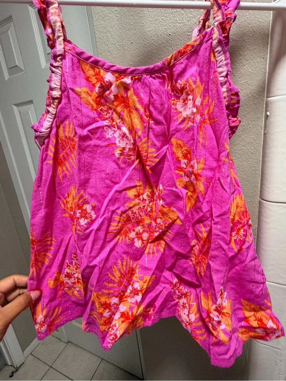 Place Bright Pink Floral Camisole with Orange Accents